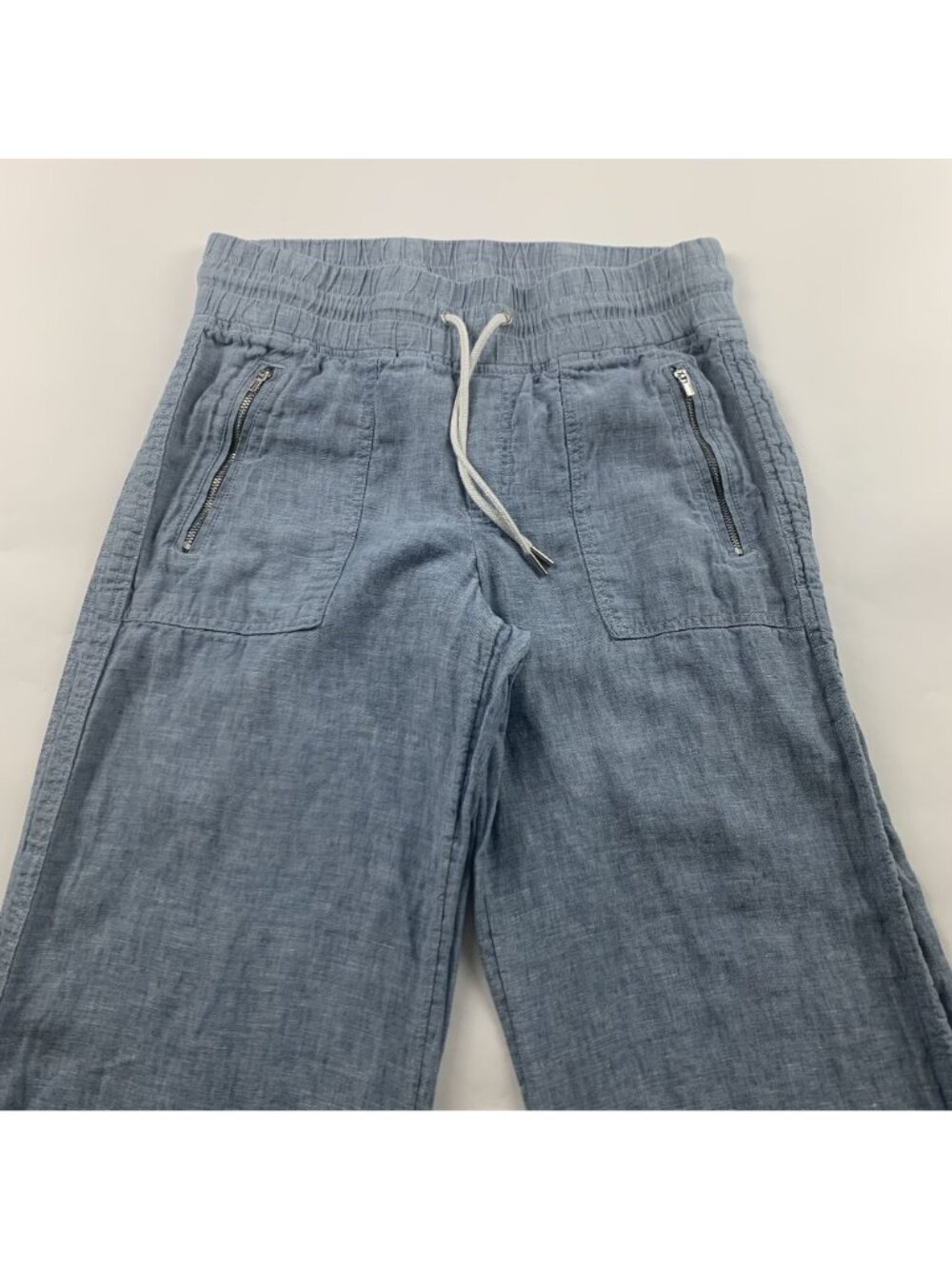 Athleta Light Blue Chambray Linen Cabo Wide Leg Pant 8 - Picture 2 of 7